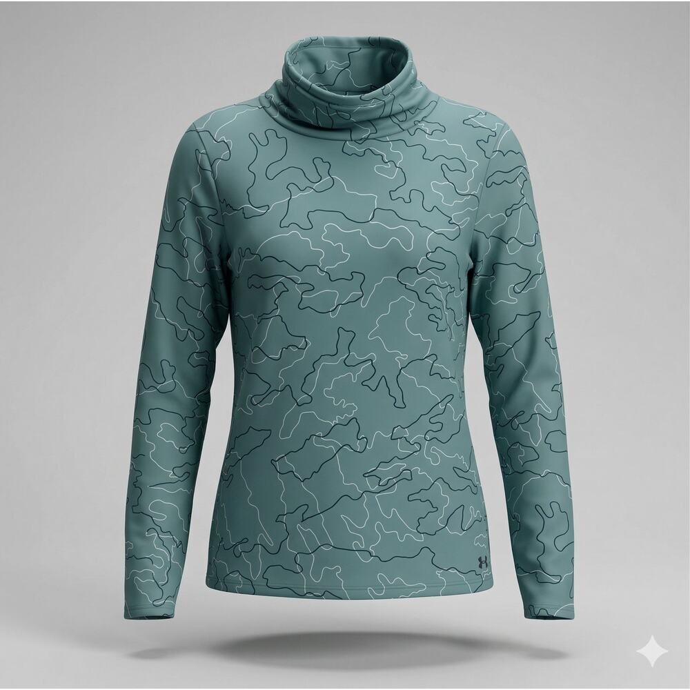 Under Armour Women M Outdoors Athleisure Staple ColdWeather Funnel Neck Camo Top